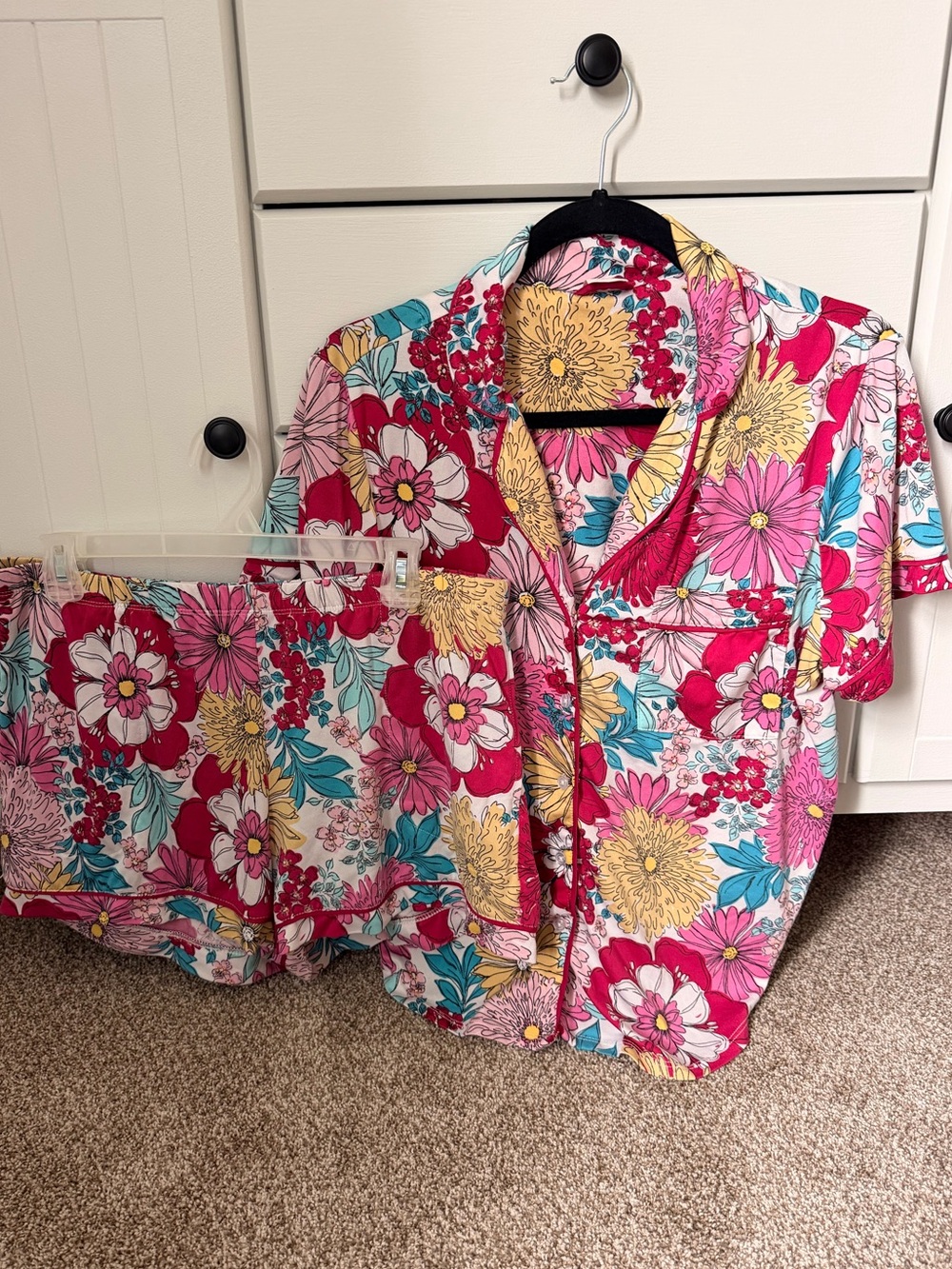 Floral Short Sleeve Button Pajama Set